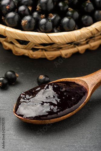 Black currant jam, preserving blackcurrants photo