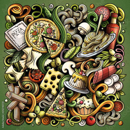 Cartoon vector doodles Italian Food illustration