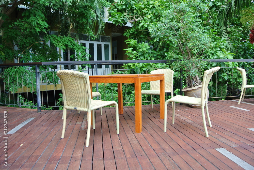 Table and chairs. Table and chairs.