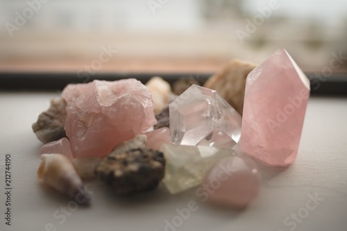 Various types of gem stones at home photo