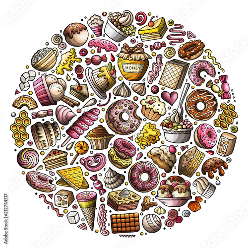 Set of Sweet food cartoon doodle objects, symbols and items © balabolka