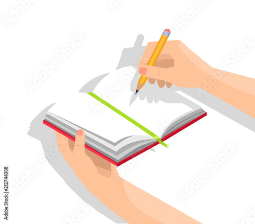 Human Hands and Notebook Isolated Illustration