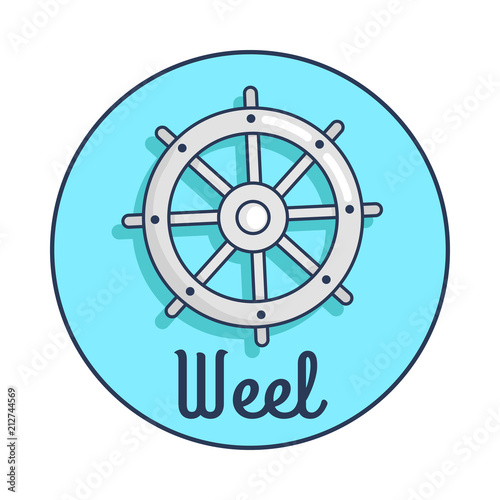 Banner with Inscription Depicting Ship s Wheel