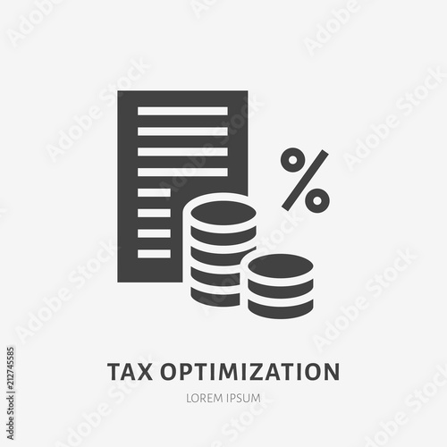 Tax optimization flat glyph icon. Paysheet money sign. Solid silhouette logo for legal financial services, accountancy.