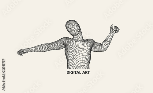 3d model of man. Vector illustration. Wire connection to virtual reality.