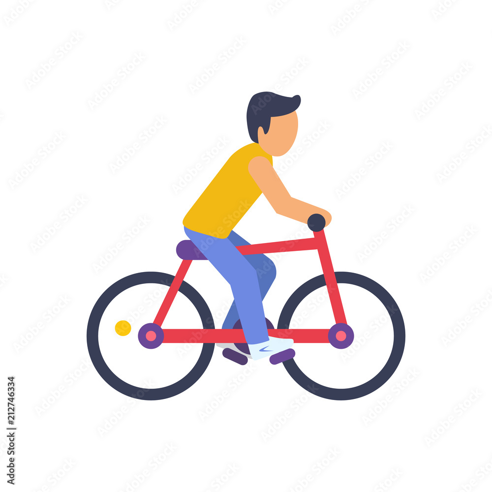 Cyclist on Red Bike Colorful Vector Illustration