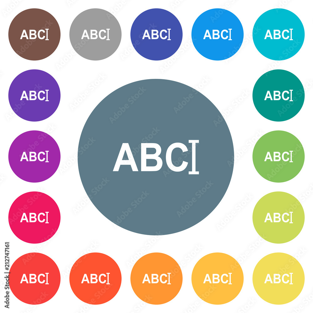 Typing text with cursor flat white icons on round color backgrounds Typing text with cursor flat white icons on round color backgrounds