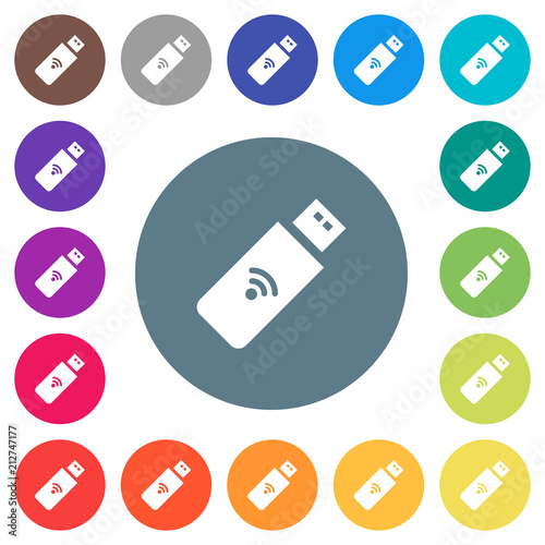 Wireless usb stick flat white icons on round color backgrounds photo