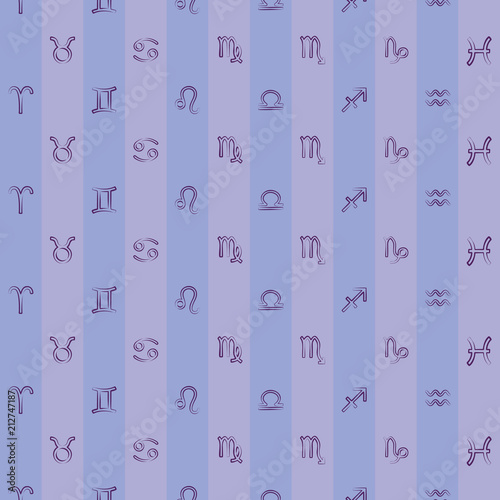 Zodiac signs seamless pattern on striped background