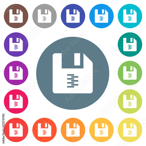 zip archive file flat white icons on round color backgrounds
