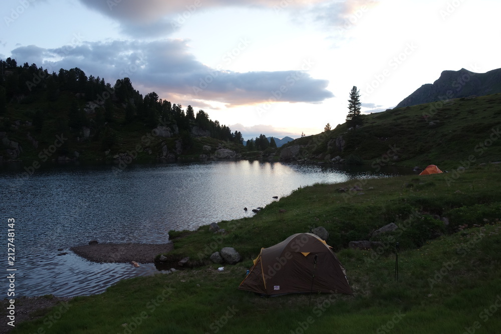 Stellune Lake. Lagorai mountain range in the eastern Alps in Trentino, Italy
