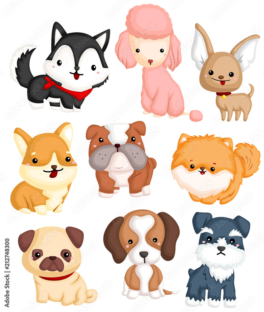 Fototapeta premium Dogs Type Vector Set
