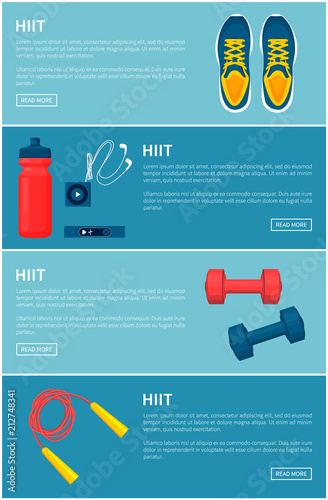 Hiit Sport Equipment Set, Colorful Vector Banner