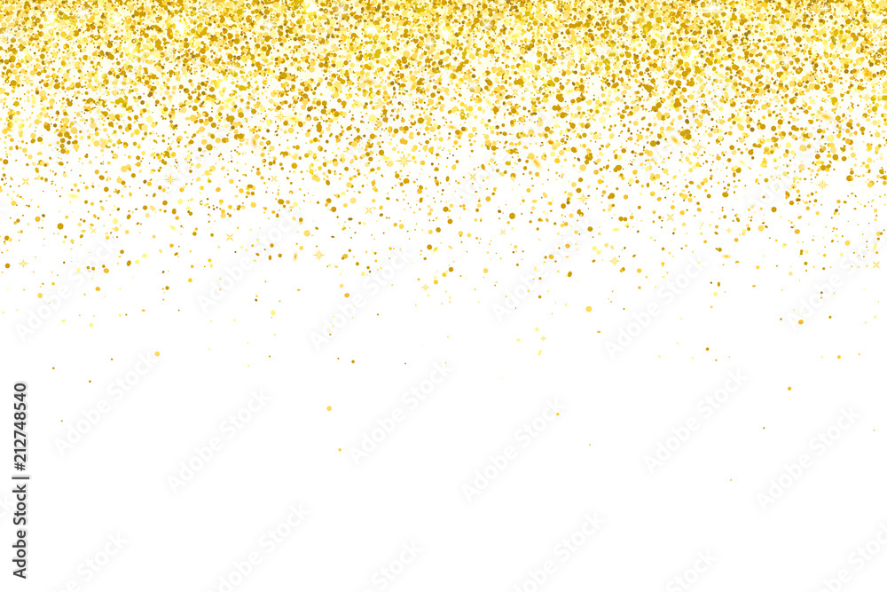 Gold glitter particles on white background. Vector