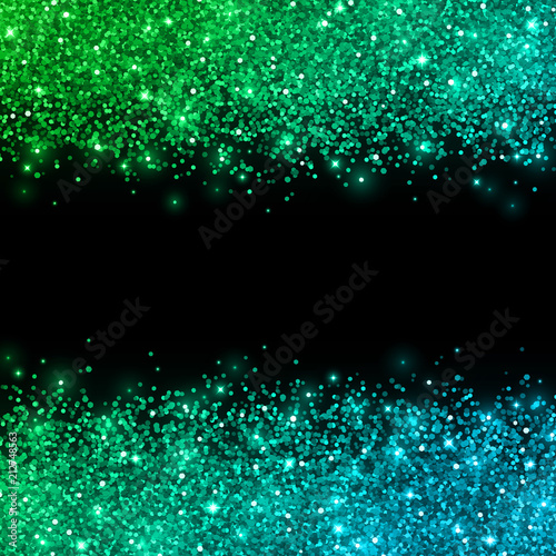 Glitter with green blue color effect on black background. Vector