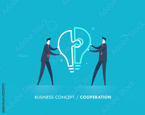 Businessmen connect lamp puzzle.