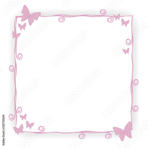Wallpaper Mural thin pink princess frame border stroke beauty with small pink butterflies curls spirals cute simple geometric square with shadow objects isolated on white background Torontodigital.ca