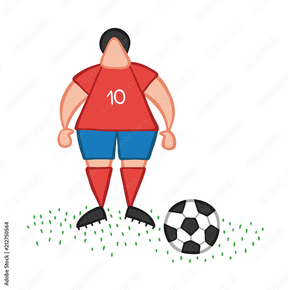 Vector cartoon soccer player man standing with soccer ball