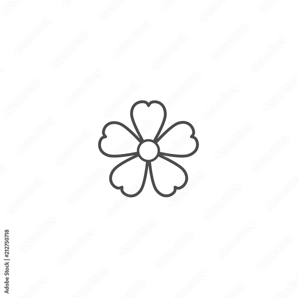 Outline flat icon of forget-me-not flower with big core. Contour of bloom. Isolated on white. Vector Outline flat icon of forget-me-not flower with big core. Contour of bloom. Isolated on white. Vector