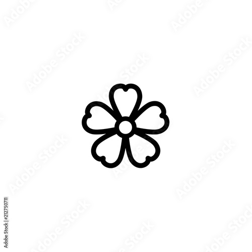 Outline flat icon of forget-me-not flower with big core. Contour of bloom. Isolated on white. Vector