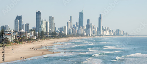 Panoramic view of Surfers Paradise beachfront  Gold Coast  Australia