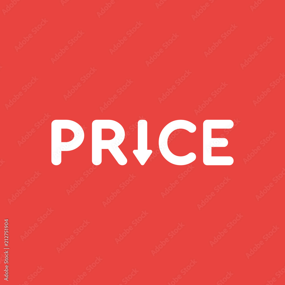 Vector icon concept of price word with arrow moving down on red background Vector icon concept of price word with arrow moving down on red background