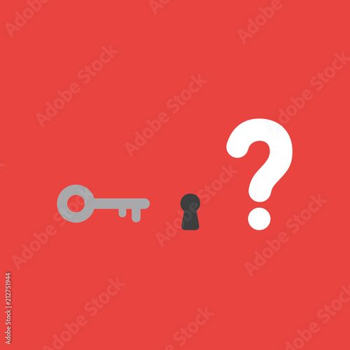 Vector icon concept of key with keyhole and question mark on red background