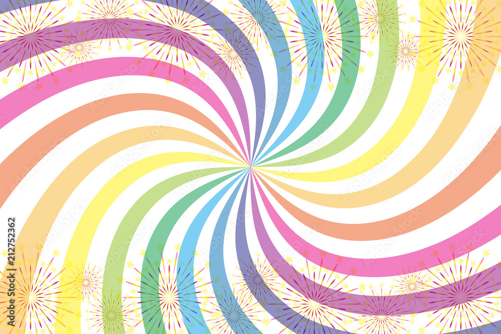 Vettoriale Stock 和風背景素材壁紙 渦巻き 打ち上げ花火 スターマイン 夏祭り 花火大会 伝統行事 虹色 集中線 風物詩 夜景 Adobe Stock