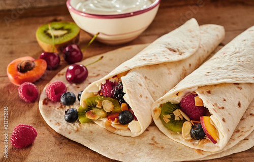 Two delicious healthy tropical fruit wraps photo