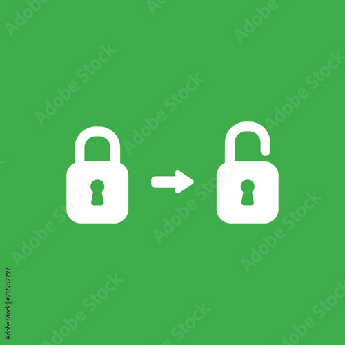 Vector icon concept of closed and opened padlocks on green backgrounds
