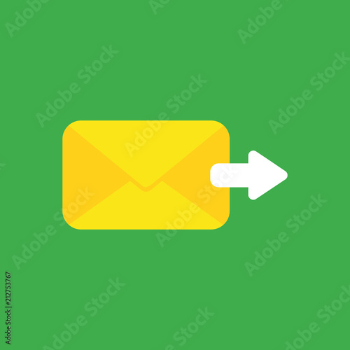 Vector icon concept of sent mail envelope with arrow moving right on green background