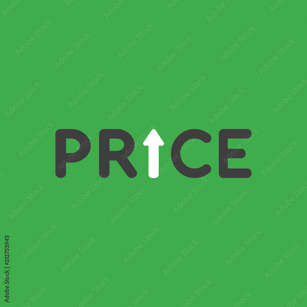 Vector icon concept of price word with arrow moving up on green background Vector icon concept of price word with arrow moving up on green background