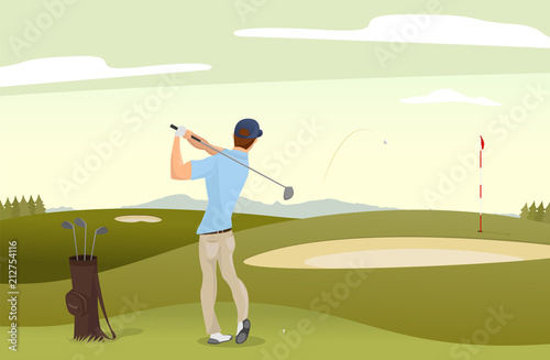 Vector illustration of golf player teeing off