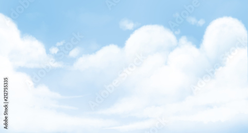Digital illustration painting of blue sky white clouds background, children's illustration styles.