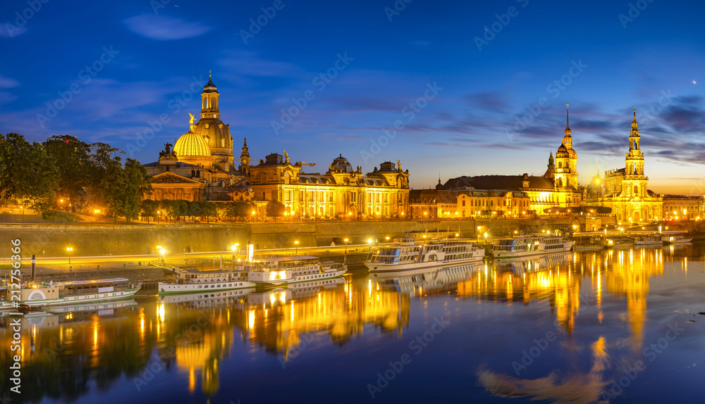 Dresden city skyline -evening panorama of the city ,Dresden, Saxony, Germany