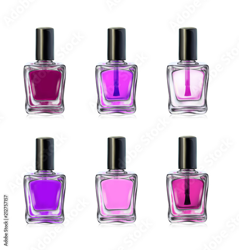 Nail polish bottles on white background vector illustration. Beauty set
