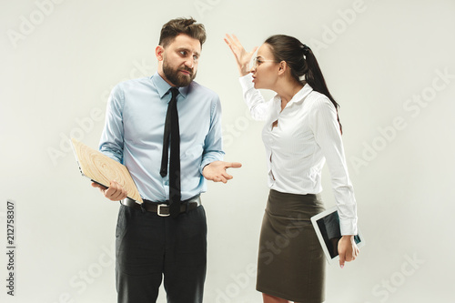 Slika na platnu Angry boss. Woman and secretary standing at office or studio