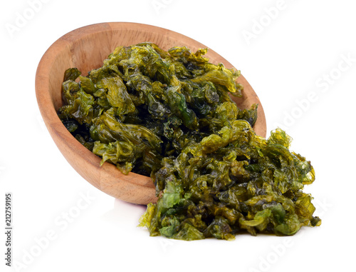 Seaweed in the Wood Cup isolated on white background.