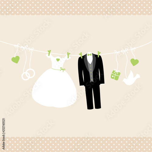 Wedding Symbols Hanging Retro Beige/Green Dots