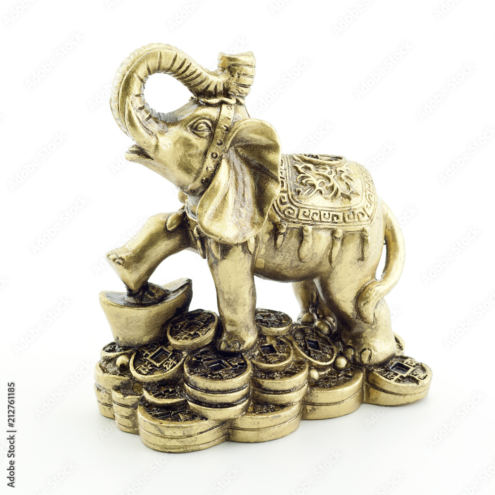 Bronze statuette of elephant isolated on white background