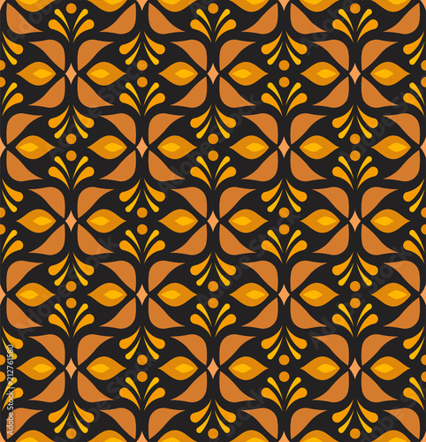 Decorative Golden Floral Stylish Seamless Pattern. Vector Leaf background. Fabric Ornament texture.