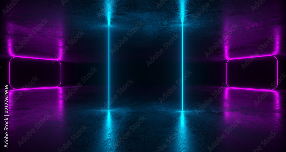 Abstract Futuristic Sci Fi Concrete Room With Different Glowing Neon Lights And Reflections Space For Text 3d Rendering Abstract Futuristic Sci Fi Concrete Room With Different Glowing Neon Lights And Reflections Space For Text 3d Rendering