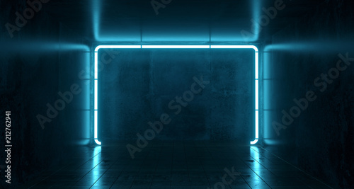 Fototapeta Naklejka Na Ścianę i Meble -  Abstract Futuristic Sci Fi Concrete Room With Different Glowing Neon Lights And Reflections  Space For Text 3d Rendering