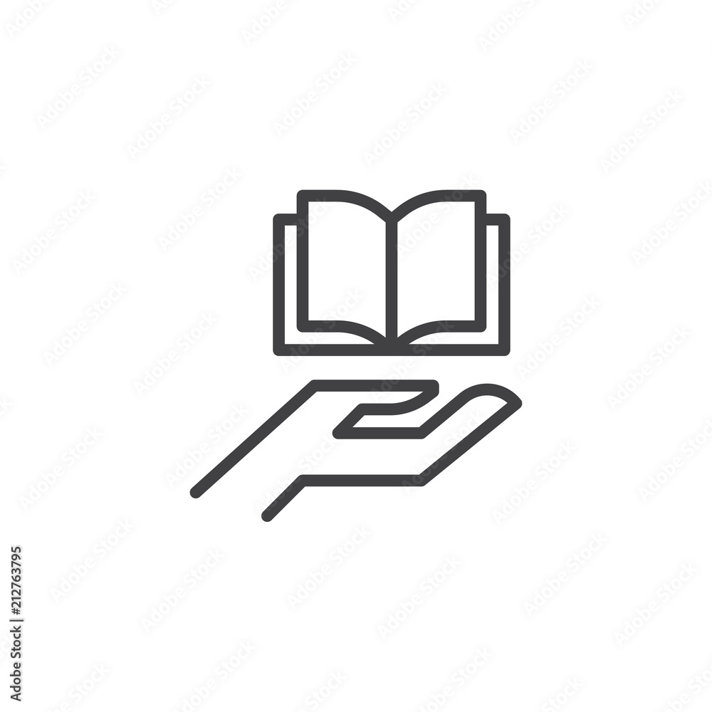 Outline doodle open book. A symbol of learning, education