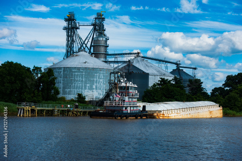 Tugboat and Barge on the Rappahannock River at The Tappahannock Grain Facility