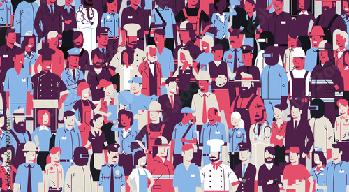large crowd of security forces participate police watching show flat horizontal vector illustration
