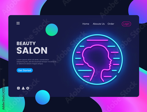 Beauty Salon neon creative website template design. Vector illustration Beauty Salon concept for website and mobile apps, business apps, marketing, neon banner. Night Beauty Salon