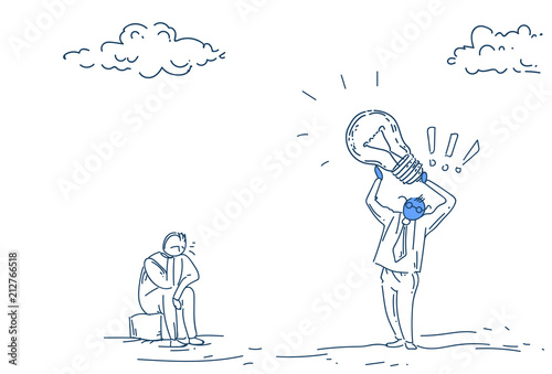 businessman hold light lamp new idea concept on white background sketch doodle vector illustration