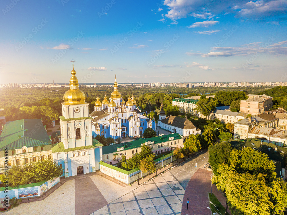 St. Michael's Golden-Domed Monastery in Kiev Ukraine. View from above. aerial photo fron drone