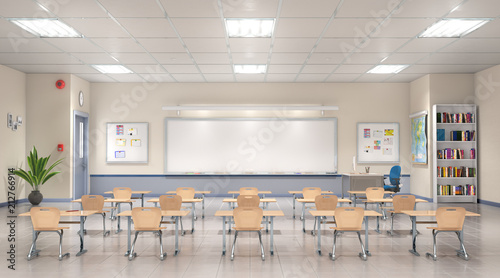 Classroom interior. 3D illustration. photo